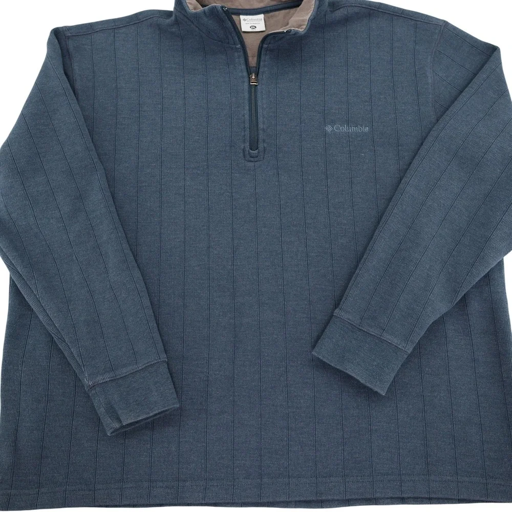 Columbia Mens XXL Blue Ribbed Quarter Zip Pullover Mock Neck Sweater AM6892
